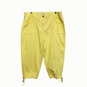 Kim Roger's Cargo Capri Pants Womens Sz 16 Yellow Straight Tie Leg Elastic Waist